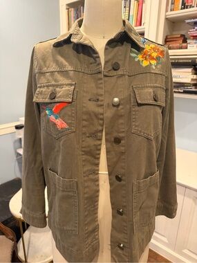 Who What Wear Olive Green Embroidered Utility Jacket